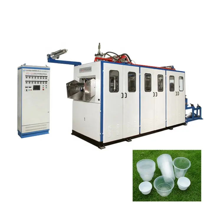 customized plc control hydraulic plastic disposable white pp pe pet hips thermocol coffee cup thermoforming making machine