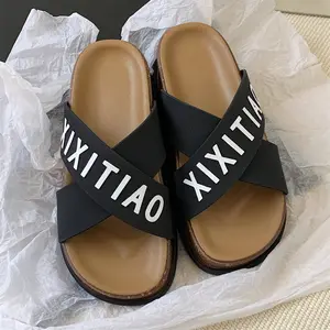 XIXITIAO PVC 두꺼운 솔 샌들 신발 슬라이드 캐릭터 여름 슬리퍼 미끄럼 방지 고무 비치 슬리퍼 크로스 스트랩 슬리퍼