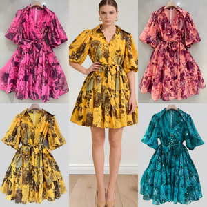 Abito Estivo Giallo con Stampa Floreale e Volant in Stile Boho per Vacanze al Mare, Abbigliamento Casual, Moda Femminile Boutique - Product Image 2