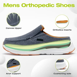 Mocassins orthopédiques pour hommes à enfiler, confortables et décontractés, avec soutien de la voûte plantaire, en toile souple, chaussures orthopédiques – Vente directe usine - Product Image 2