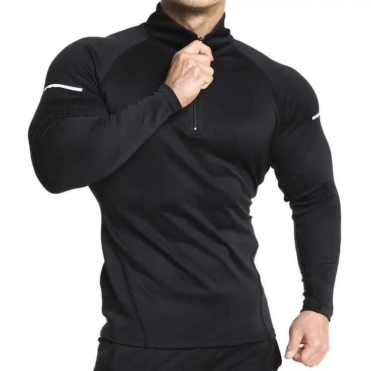 Hoodies warmup vücut geliştirme spor Mens uzun kollu fermuar T Shirt