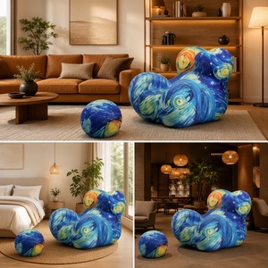 Divano Pigro con Poggiapiedi Stampato con 'La Notte Stellata' <span class=keywords><strong>di</strong></span> <span class=keywords><strong>Van</strong></span> <span class=keywords><strong>Gogh</strong></span>, Formato Piccolo, Design Creativo Irregolare, Adatto a Diverse Ambientazioni - Product Image 4