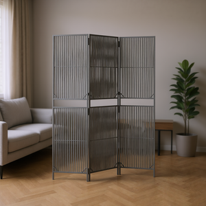 Divisorio per Stanza a 3 Pannelli in Polyrattan Grigio, Pieghevole, Design Moderno - Product Image 2