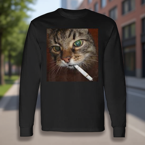 Cat Meme Cat Smoking <b>Cigarette</b> Long <b>Sleeve</b> T-Shirt - Product Image 3