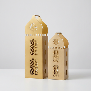 Faroles de Metal Dorado con Forma de Mezquita Marroquí, con Recortes Intrincados, Hechos a Mano, Decoración para el Hogar para el Ramadán - Product Image 5