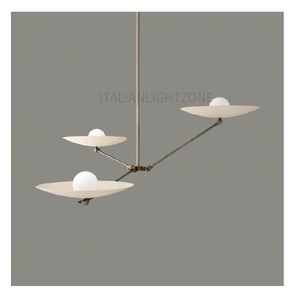 Lustre moderne en laiton italien, luminaire de plafond minimaliste à 3 bras, éclairage suspendu élégant pour salle à manger, cuisine - Product Image 1