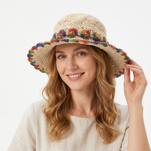 Sombrero de Sol Tejido de Cáñamo Orgánico Natural, Ecológico, de Paja, para Playa, Verano, Aire Libre, con Ala Ancha, Plegable, Tipo Bucket para Mujer - Product Image 1
