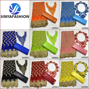 Tissu de dentelle en maille <span class=keywords><strong>africaine</strong></span> avec col brodé de pierres et tissus de dentelle <span class=keywords><strong>Bazin</strong></span> Riche pour femmes pour la <span class=keywords><strong>couture</strong></span> de robes - Product Image 2