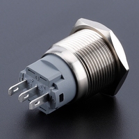 16mm Super Mini Métal Étanche Anti-Vandale Momentané Bouton Poussoir Coque Argent 1/2 "Montage 12V-24V avec 4 Broches