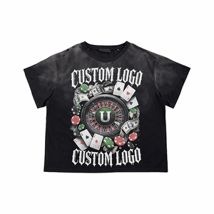 T-Shirt Crop Vintage Stile Y2K per <span class=keywords><strong>Uomo</strong></span>, Logo Gotico Personalizzato, Grafica Casinò e Roulette, Streetwear, Manica Corta - Product Image 1