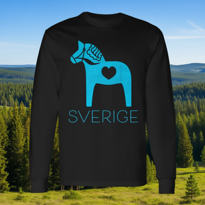 T-shirt à manches longues avec motif Cheval de Dala bleu suédois, catégorie de produits promotionnels - Product Image 2