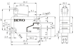 <span class=keywords><strong>Micro</strong></span>-interrupteur à bouton-poussoir normalement ouvert Dewo série <span class=keywords><strong>DV</strong></span> 250V 16A avec rouleau - Product Image 6