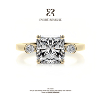 Bague de fiançailles à trois pierres taille radiant 2 carats en argent sterling 925 plaqué or 14 carats avec moissanite VVS pour femme, idéale pour un mariage