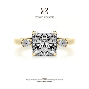 Bague de fiançailles à trois pierres taille radiant 2 carats en argent sterling 925 plaqué or 14 carats avec moissanite VVS pour femme, idéale pour un mariage - Product Image 1