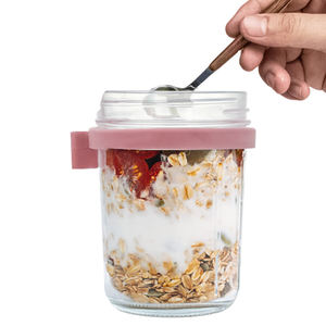 Bocaux d'avoine de nuit portables avec couvercle et cuillère 10 oz 300ml bocaux Mason en verre avec couvercle pour céréales - Product Image 2