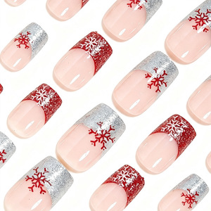 Faux ongles tendance à presser, motif flocon de neige scintillant, style French Manucure de Noël, vente en gros - Product Image 3