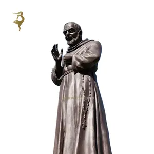 Kirche religiös antikes Metall Bronze Heiliger Vater San Padre Pio Statuen Heiliger Kupfer-Gegenstand