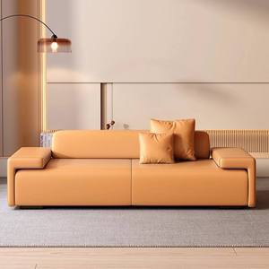 Sofá Cama Moderno de Cuero con Estructura de Madera y Relleno de Esponja, Sofá Rectangular para Sala de Estar, Villa u Hotel - Product Image 1