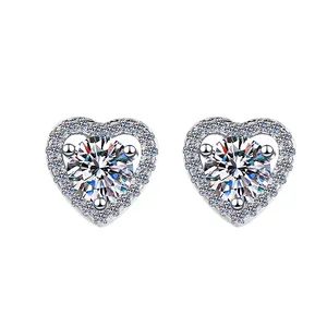 여성을위한 보석 도매 하트 모양의 결혼 선물 925 실버 Moissanite 귀걸이