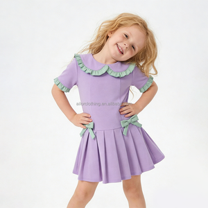 Robe de yoga pour filles à manches courtes avec col en dentelle et détail nœud, short intégré, pour fête, danse, décontractée, petite série personnalisée - Product Image 2