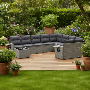 Ensemble de canapé de jardin en rotin gris pliable 10 pièces, mobilier d'extérieur au design contemporain - Product Image 2