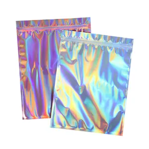 빠른 배달 공장 직접 도매 사용자 정의 로고 반짝이 다채로운 홀로그램 폴리 옷 지퍼 가방