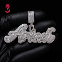 Pendentif de chaîne personnalisé avec nom en Moissanite VVS et diamants de laboratoire taille baguette, en Or 18K, style Hip Hop pour homme