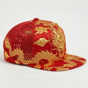 Gorra Snapback de Lona Bordada con Dragón Rojo, Visera Plana, 7 Paneles, Estructurada, Logotipo Personalizado, Estilo Urbano, Deportiva para Exteriores - Product Image 6