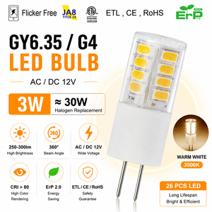 หลอดไฟ LED G4 แรงดันไฟฟ้ากว้าง 3W 2800-320LM AC/DC 12V SMD 2835 ETL RoHS 15000H รับประกัน 2 ปี หลอดไฟข้าวโพดแสงวอร์มไวท์ - Product Image 5