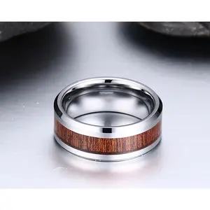 Tungsten Wedding Ring Set For Couple Tungsten Carbide Men Band Classical Wooden Inlaying Ring