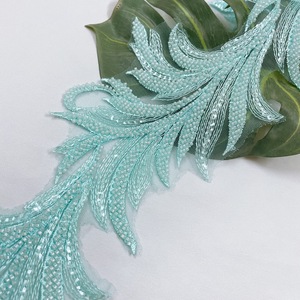 Handmade French Gold Appliques and Trimming Border <strong>Lace</strong> <strong>Fabric</strong> with Embroidered Sequin Beads Eco-Friendly for Wholesale Dresses - Product Image 2