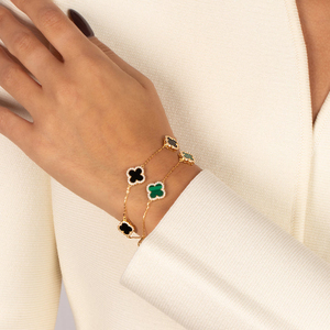 SPJ Fabricant 5A <span class=keywords><strong>CZ</strong></span> S925 Ensemble de bijoux en argent Onyx Bracelet Femme Trèfle à quatre feuilles Bracelets Ensembles de bijoux pour femmes - Product Image 2