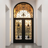 Porte en fer forgé à double arche avec vitrage