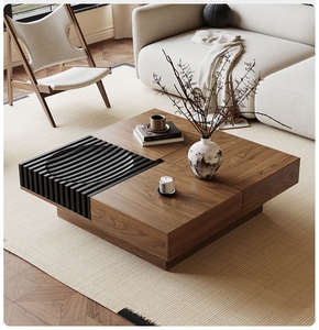 Mesa de Centro de Lujo Estilo Italiano con Chapa de Nogal, Madera de Grado E1 con Almacenamiento Magnético, Mueble Cuadrado para Sala de Estar - Product Image 4