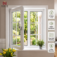 Ventana Abatible de PVC Resistente a Huracanes, Ventana de Vinilo Térmico Multicámara de Alto Rendimiento para Proyectos de Villas