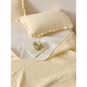 Milk Fleece Bed Sheet Set 3 Pcs Thickened <b>Quilted</b> Solid Stripe Winter Home Use - Product Image 1