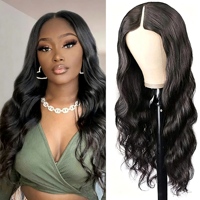 Perruque U-Part Body Wave en Cheveux Humains pour Femmes Noires, Demi-Perruque à Clipser Sans Colle, Cheveux Humains Remy Noirs Naturels, Perruque U-Part
