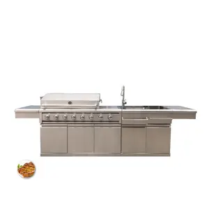 Outdoor Kitchen OEM Kitchen Outdoor Cooking Kitchen Table Top Outdoor Island With Refrigerator BBQ Grill