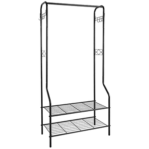 Porte-vêtements en métal noir avec double étagère, support à chaussures sur pied et étagère de rangement - Product Image 1