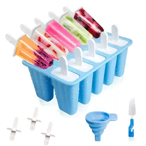 Molde de silicona para paletas de 10 piezas para niños, para hacer hielo en casa y alimentos, incluye bandeja de cubos, herramientas para helados