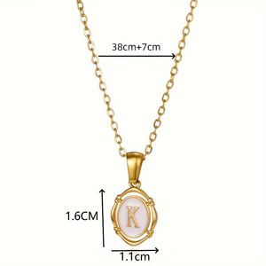 Collares con colgante inicial de 26 piezas, venta al por mayor, collar con letra ovalada de oro esmaltado blanco, regalo de cumpleaños para mamá y <span class=keywords><strong>novia</strong></span> - Product Image 6