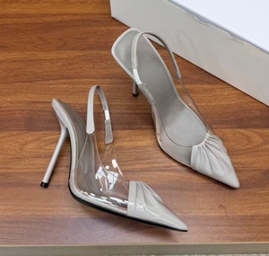 Zapatos de tacón alto de cuero charol de alta gama para mujer, estilo bailarina, con punta en pico, correa trasera y diseño sin cordones, elegantes y hasta el tobillo. - Product Image 1