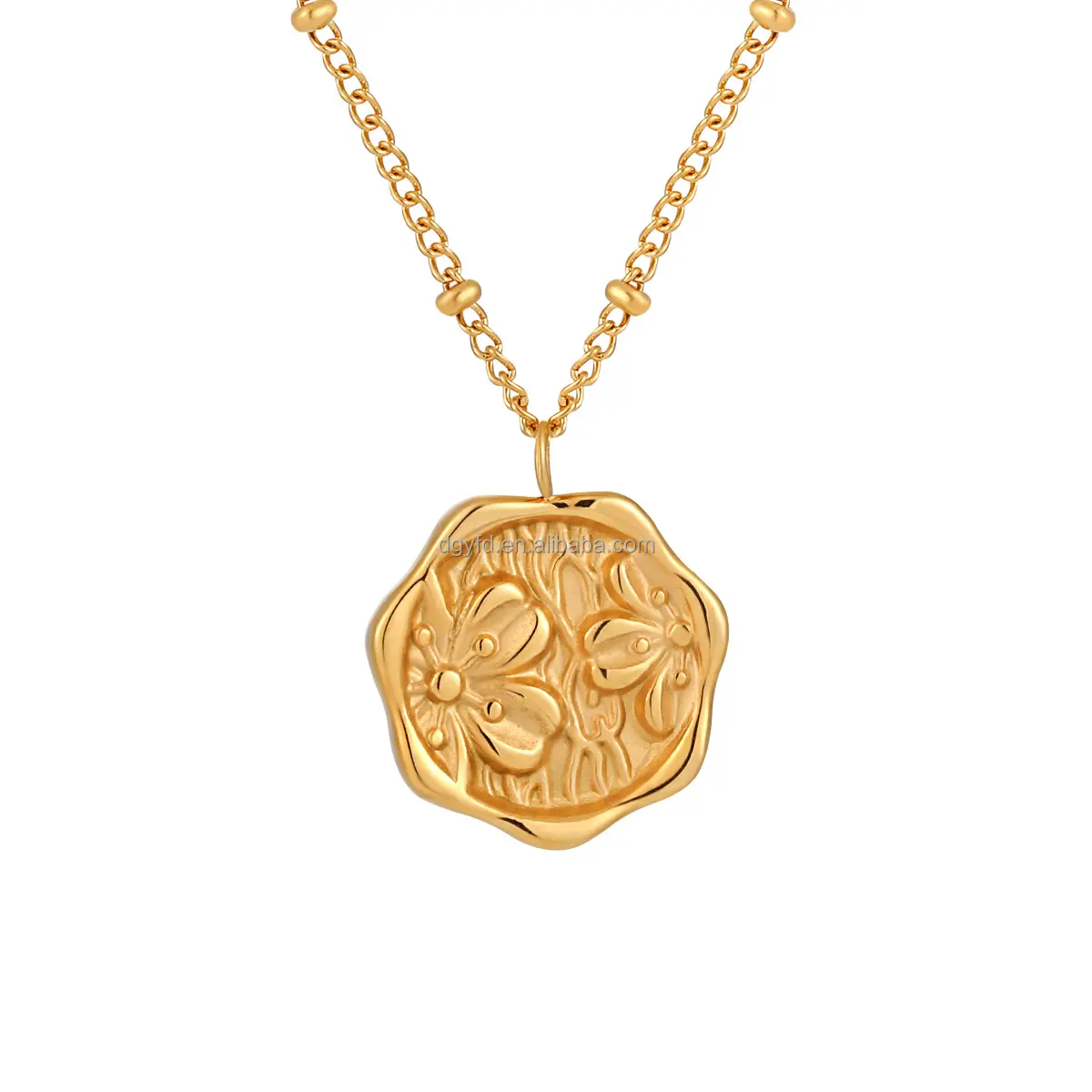 Femmes Gravé Personnalisé Cire Sceau Fleur Timbre Pendentif Charm Collier Ras Du Cou En Acier Inoxydable Pièce Ronde Disque Médaille Pendentifs