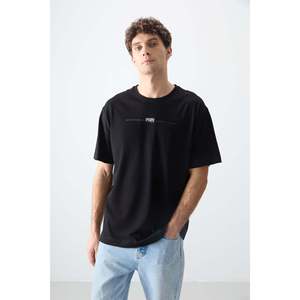Camiseta Oversize Tommylife para Hombre, 100% Algodón, Estampada, Suave, Gruesa, de Manga Corta, Negra - Product Image 3