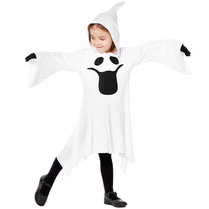 Costume di Halloween XJ - Piccolo fantasma bianco timido - Cappello a punta con maniche larghe e vestito con motivo stampato - Product Image 5