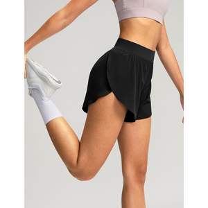 Pantalones cortos para correr atléticos de cintura alta para mujer 2025, pantalones cortos de entrenamiento de gimnasio de secado rápido, pantalones cortos con logotipo de delfín oscuro dividido alto, forro - Product Image 1