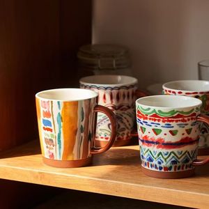 Tasse à thé de grande capacité avec poignée, style bohémien, pour boisson, en céramique, pour la maison et les hôtels, matériel coloré, 1 pièce - Product Image 5