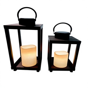 Lanterne en métal noir avec poignée, bougie LED sans flamme pour la décoration de la maison - Product Image 1