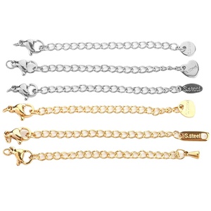 Chaînes d'extension en acier inoxydable plaqué or 18 carats en forme de cœur pour colliers et bracelets, avec fermoir mousqueton et diverses attaches de finition - Vente en gros - Product Image 5