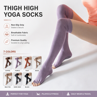 Chaussettes de yoga montantes antidérapantes à cinq doigts, en tricot extensible, pour Pilates, Barre, Danse et Fitness, au-dessus du genou, vente en gros